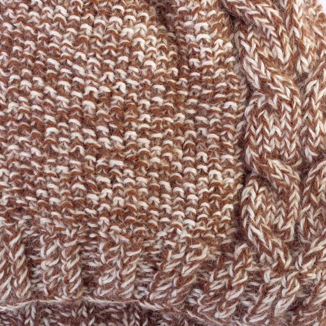 Hand-Knitted 100% Alpaca Pom-Pom Hat in Brown and White - Marble