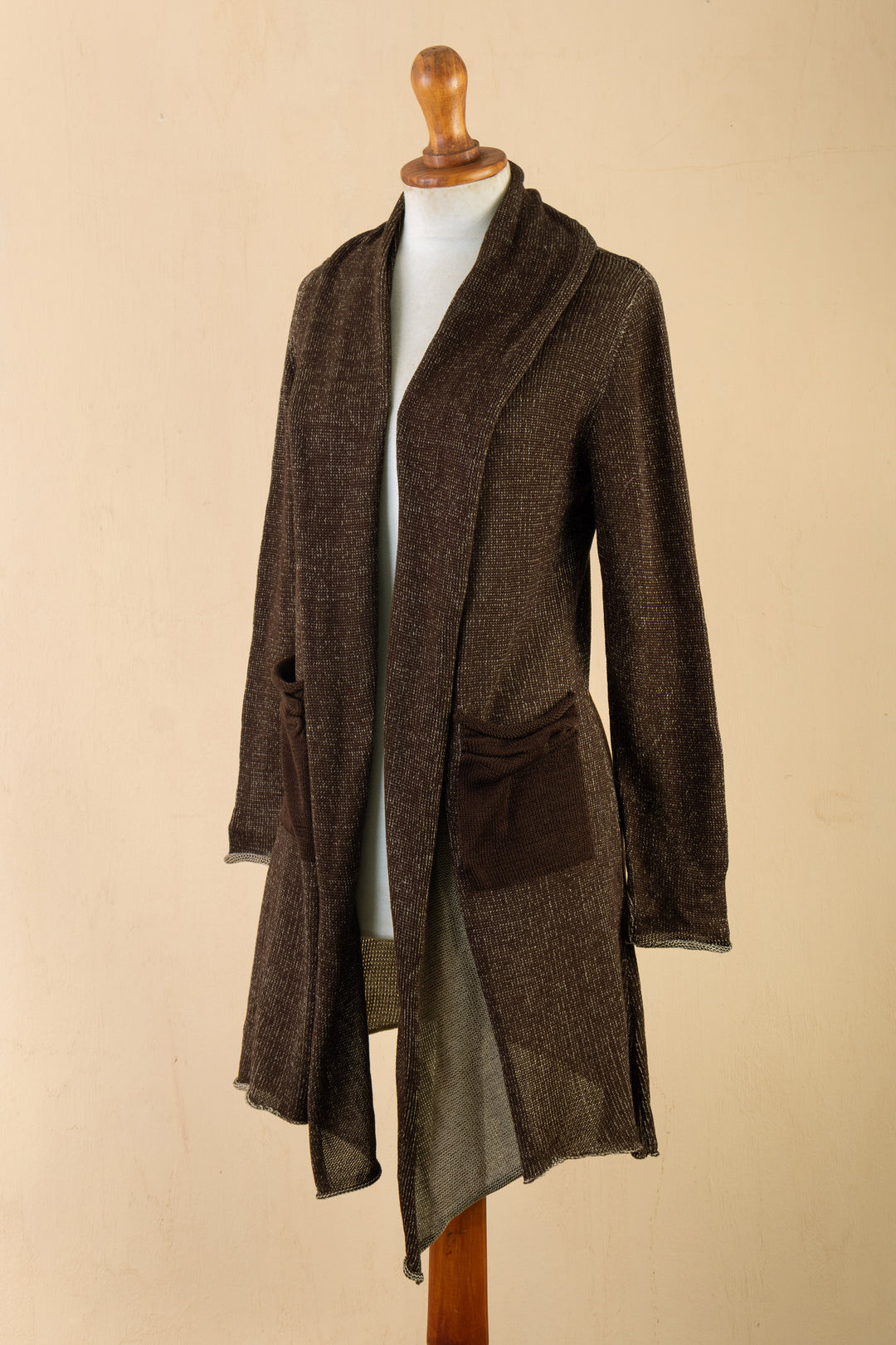 Espresso and Beige Pima Cotton Long Cardigan from Peru - Espresso Lady