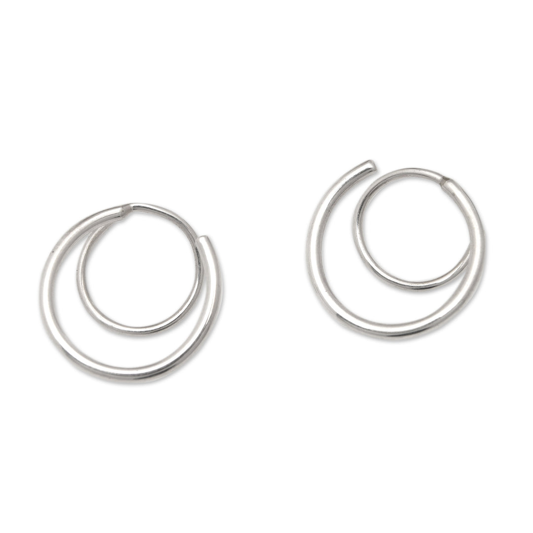 Minimalist Polished Swirly Sterling Silver Hoop Earrings - Swirly Ocean