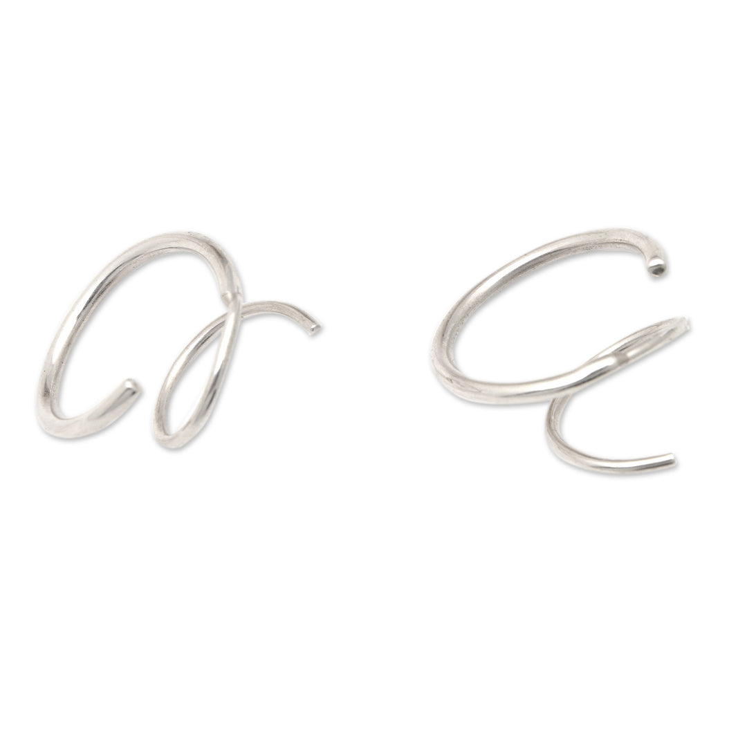 Minimalist Polished Swirly Sterling Silver Hoop Earrings - Swirly Ocean