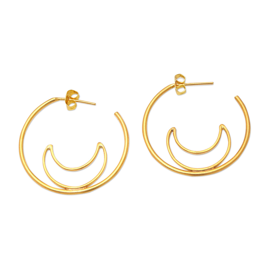 Gold-Plated Moon-Themed Half-Hoop Earrings from Indonesia - Through the Moon