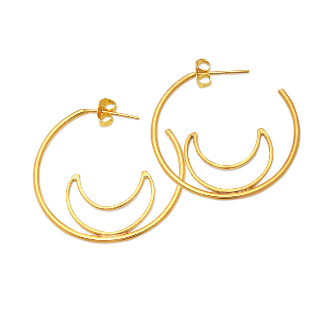 Gold-Plated Moon-Themed Half-Hoop Earrings from Indonesia - Through the Moon