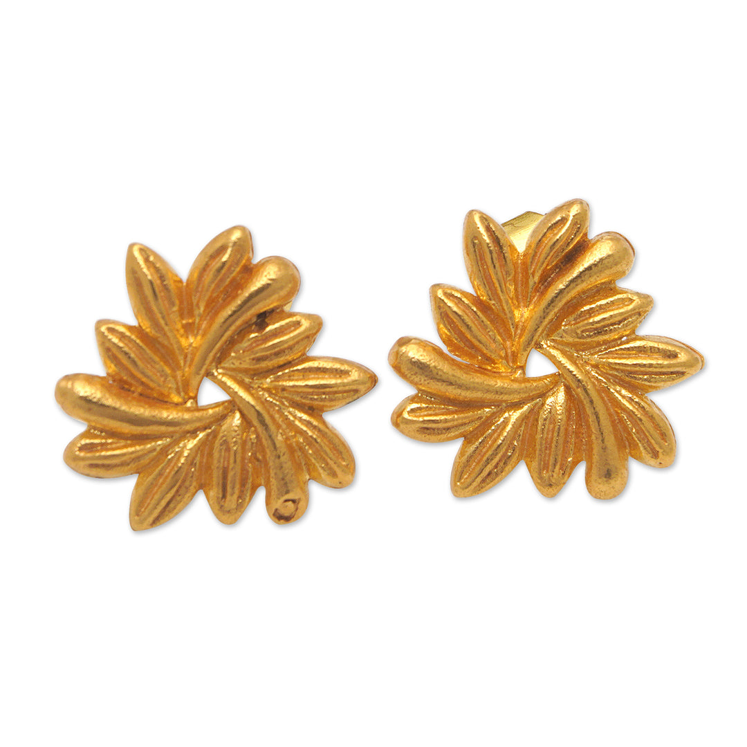 22k Gold-Plated Leaf Drop Earrings from Indonesia - Perfect Pairing