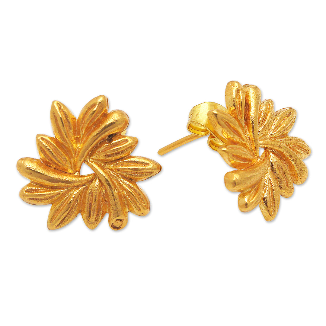 22k Gold-Plated Leaf Drop Earrings from Indonesia - Perfect Pairing
