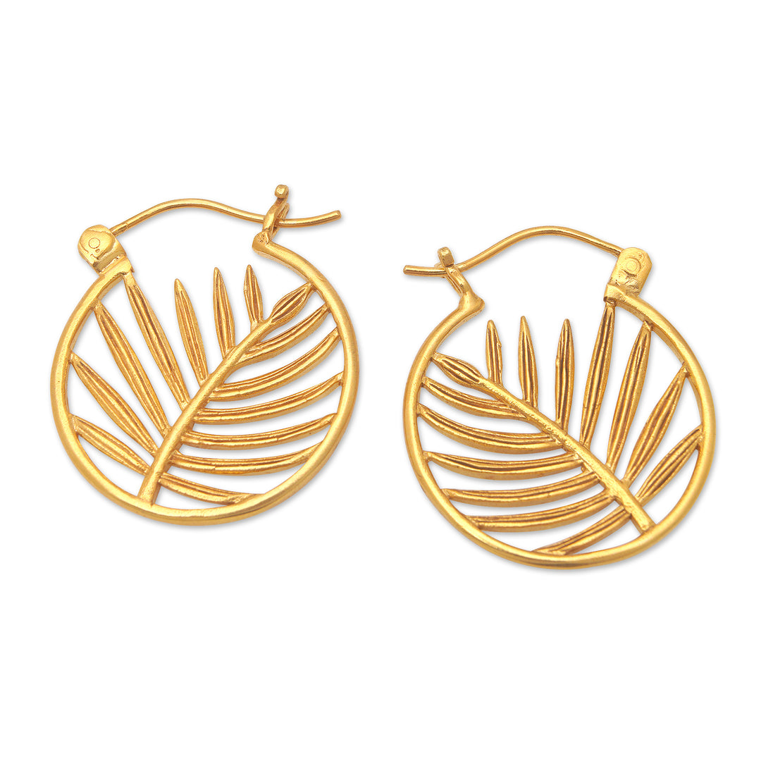 22k Gold-Plated Palm-Themed Hoop Earrings from Indonesia - Palm Flair