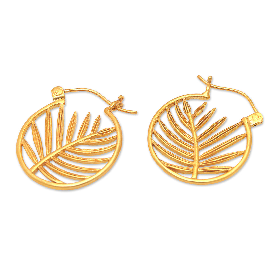 22k Gold-Plated Palm-Themed Hoop Earrings from Indonesia - Palm Flair