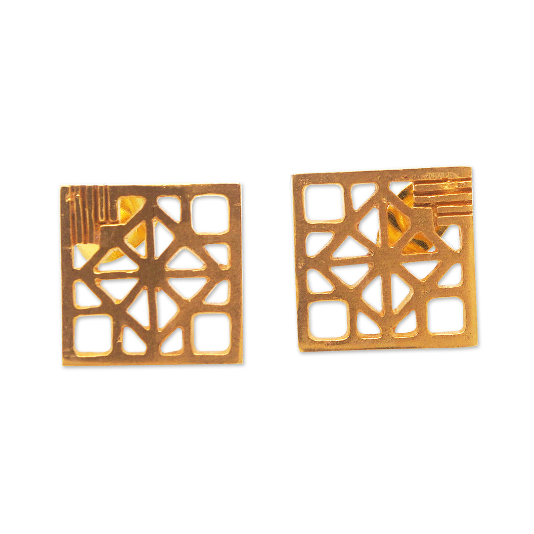 Modern 22k Gold-Plated Drop Earrings from Indonesia - Majestic Mosaic