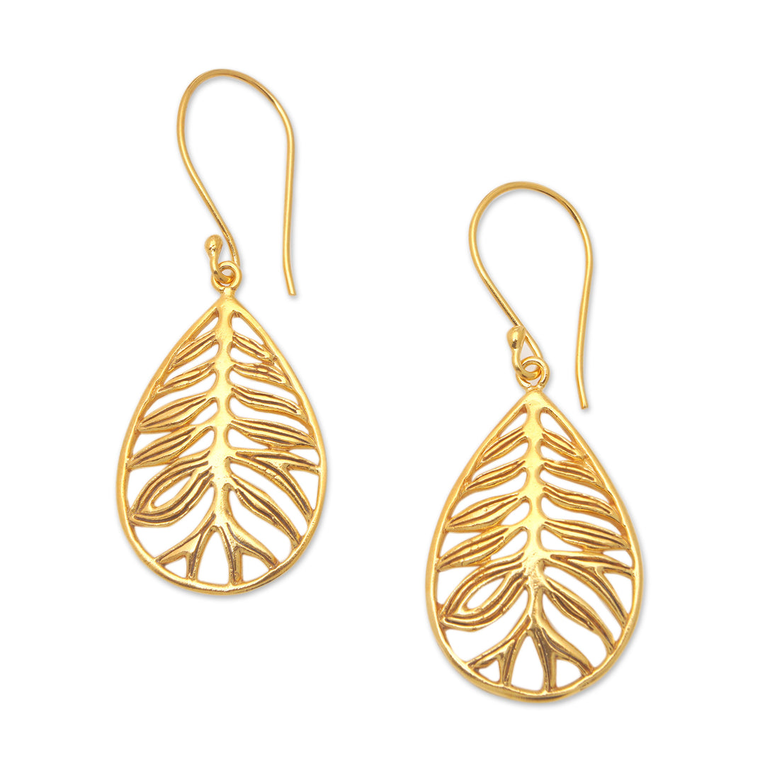 22k Gold-Plated Leaf and Root Themed Dangle Earrings - Spring Forest