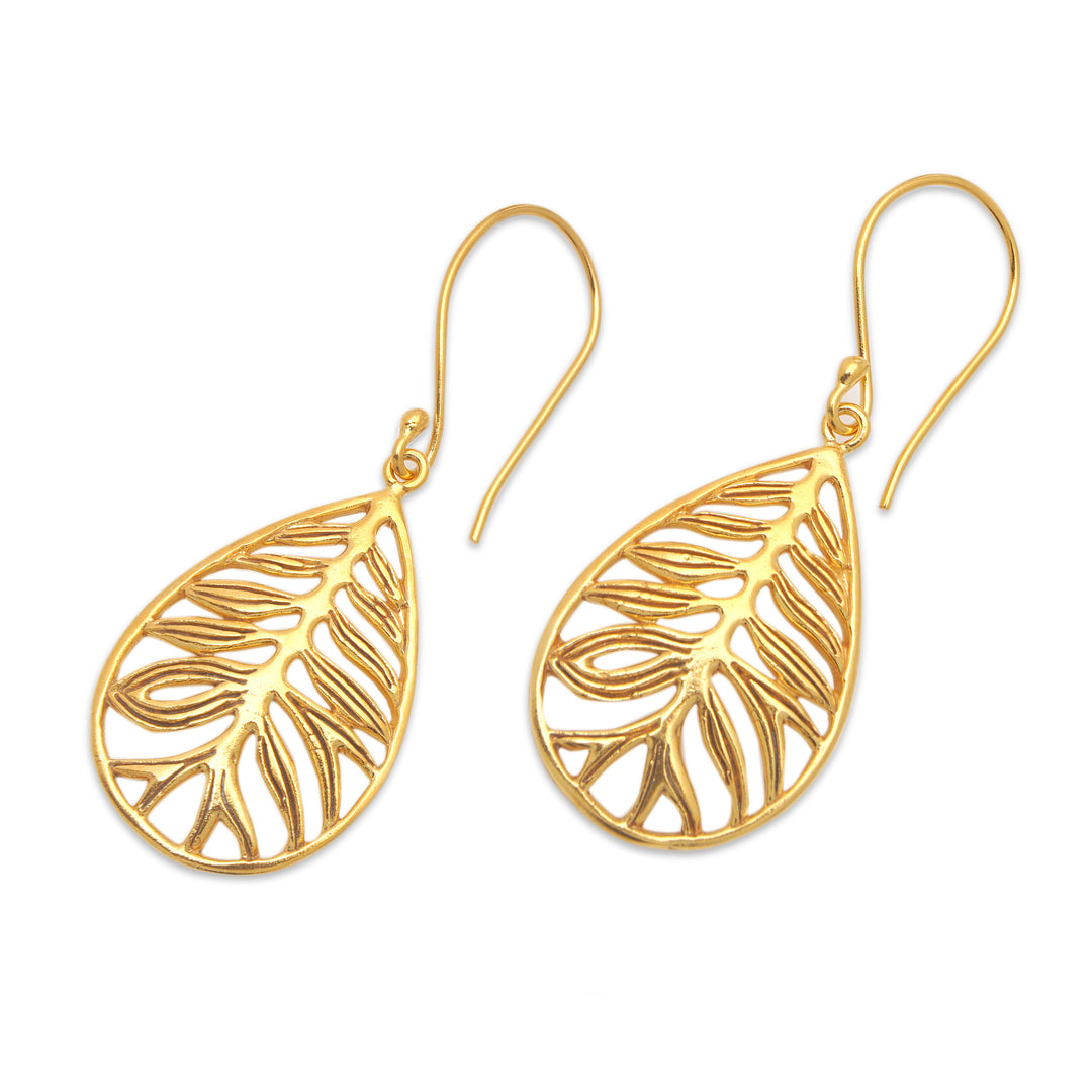 22k Gold-Plated Leaf and Root Themed Dangle Earrings - Spring Forest