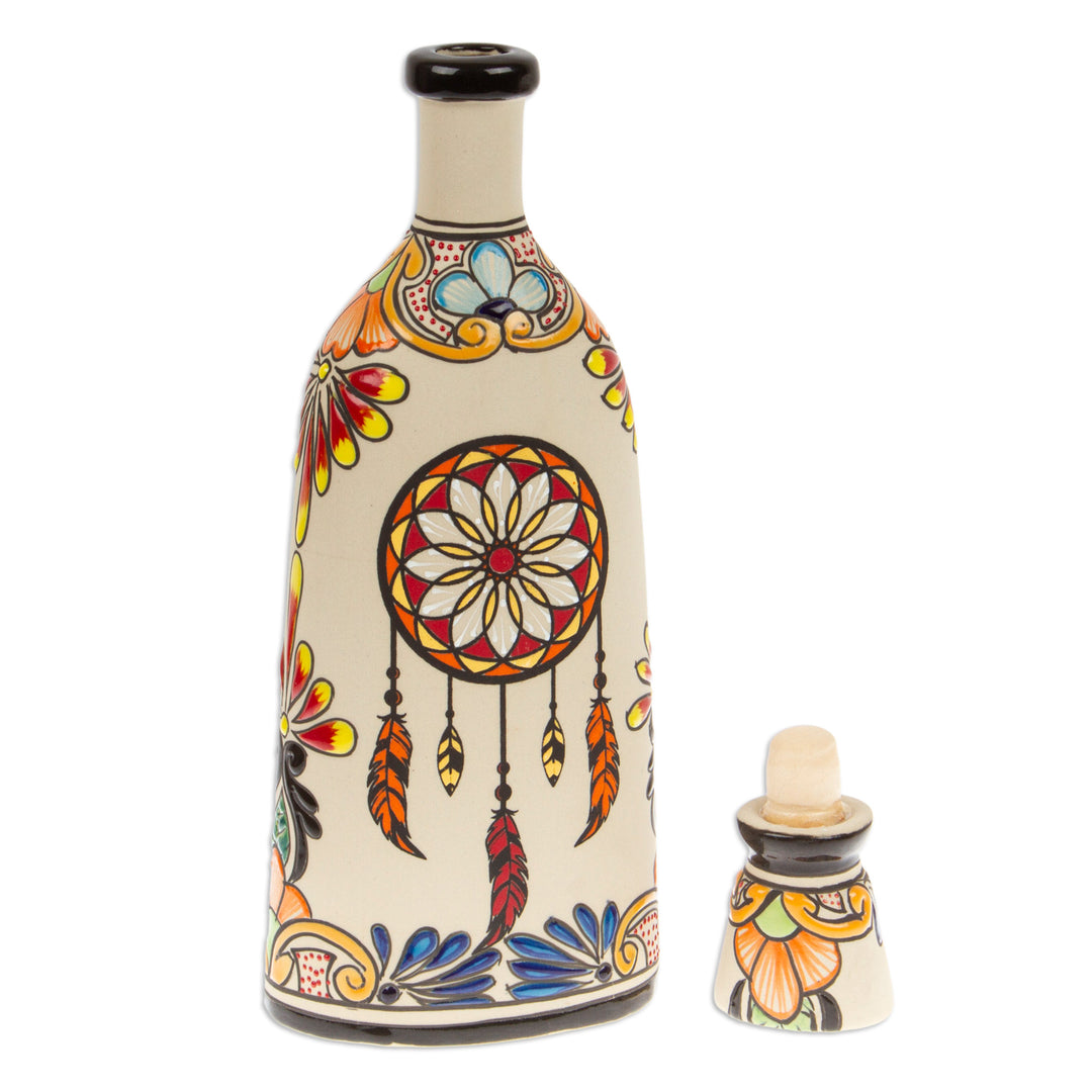 Dreamcatcher-Themed Hand-Painted Ceramic Decanter with Cork - Cocktail Catcher