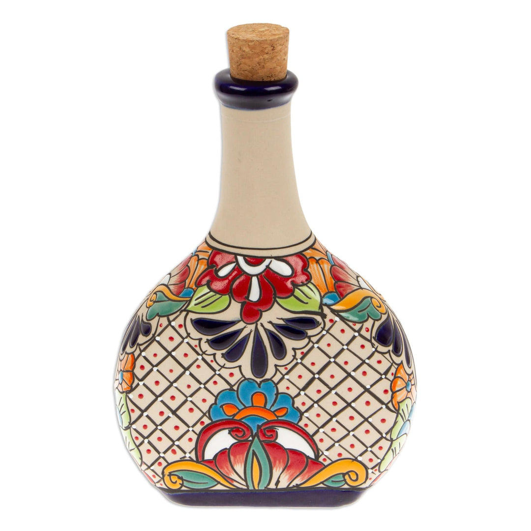 Hacienda-Themed Ceramic Decanter with Red Floral Details - Red Hacienda Spirits