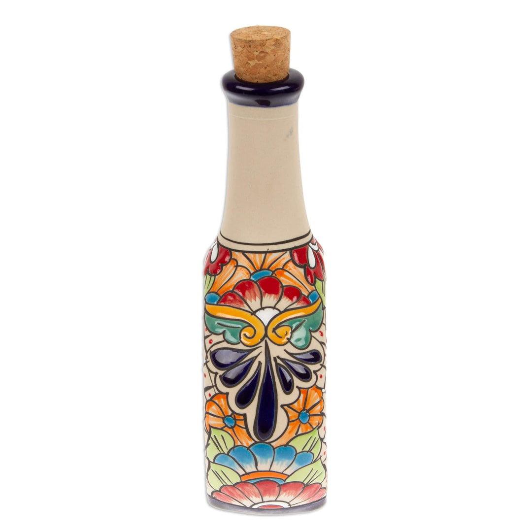 Hacienda-Themed Ceramic Decanter with Red Floral Details - Red Hacienda Spirits