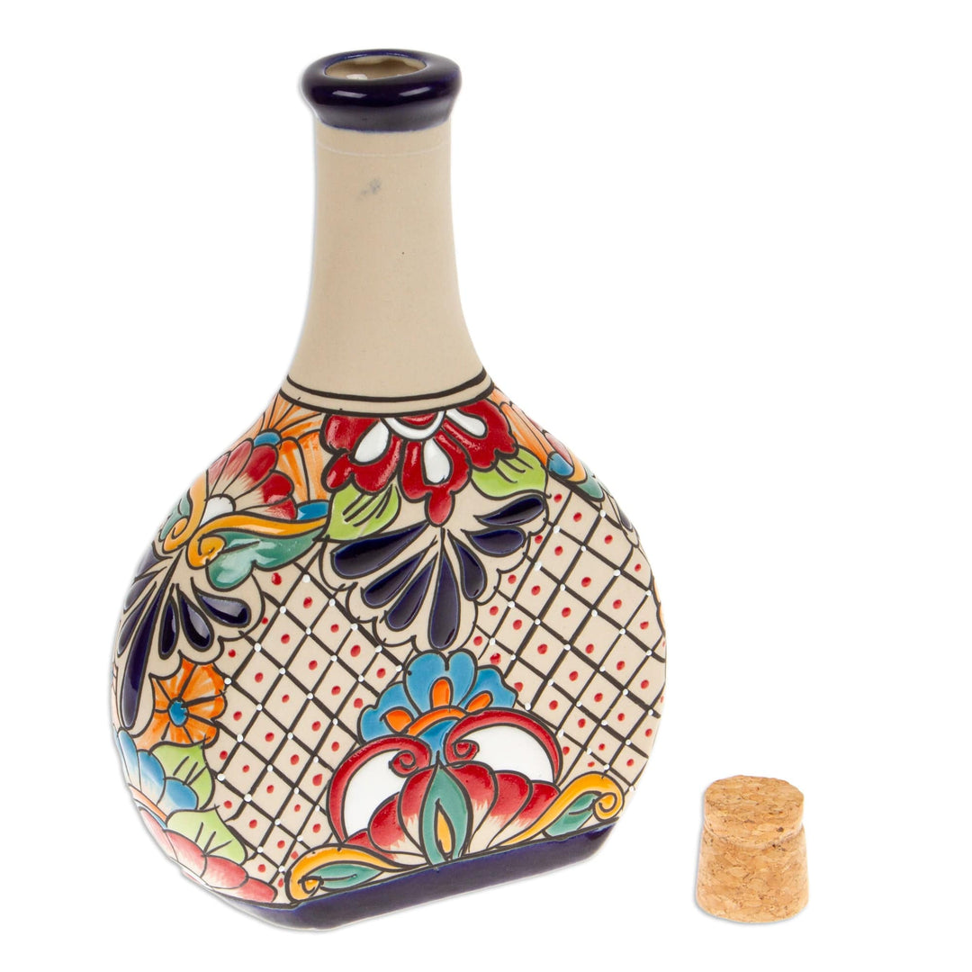 Hacienda-Themed Ceramic Decanter with Red Floral Details - Red Hacienda Spirits