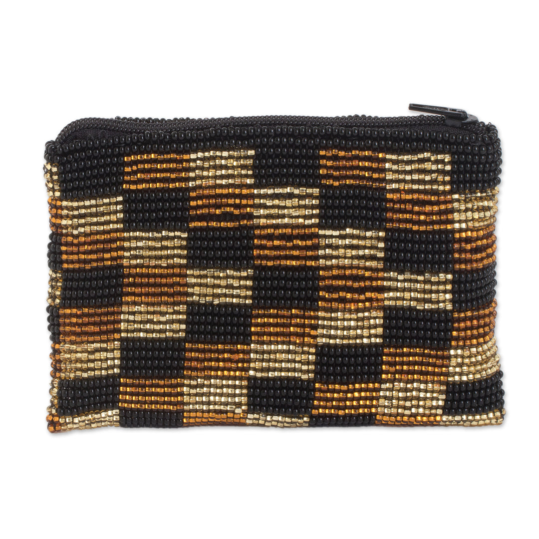 Beaded Checkered Coin Purse Handcrafted in Guatemala - Charming Rectangles