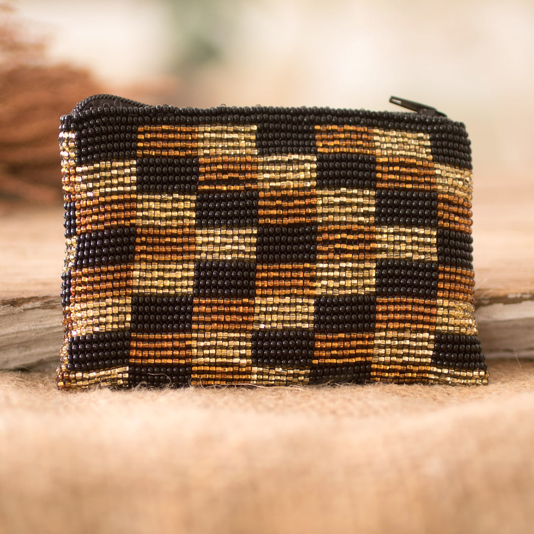 Beaded Checkered Coin Purse Handcrafted in Guatemala - Charming Rectangles