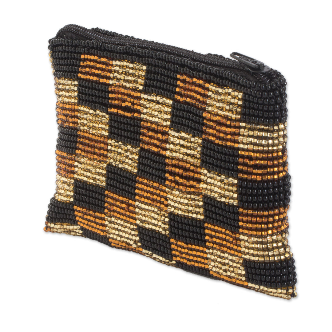 Beaded Checkered Coin Purse Handcrafted in Guatemala - Charming Rectangles