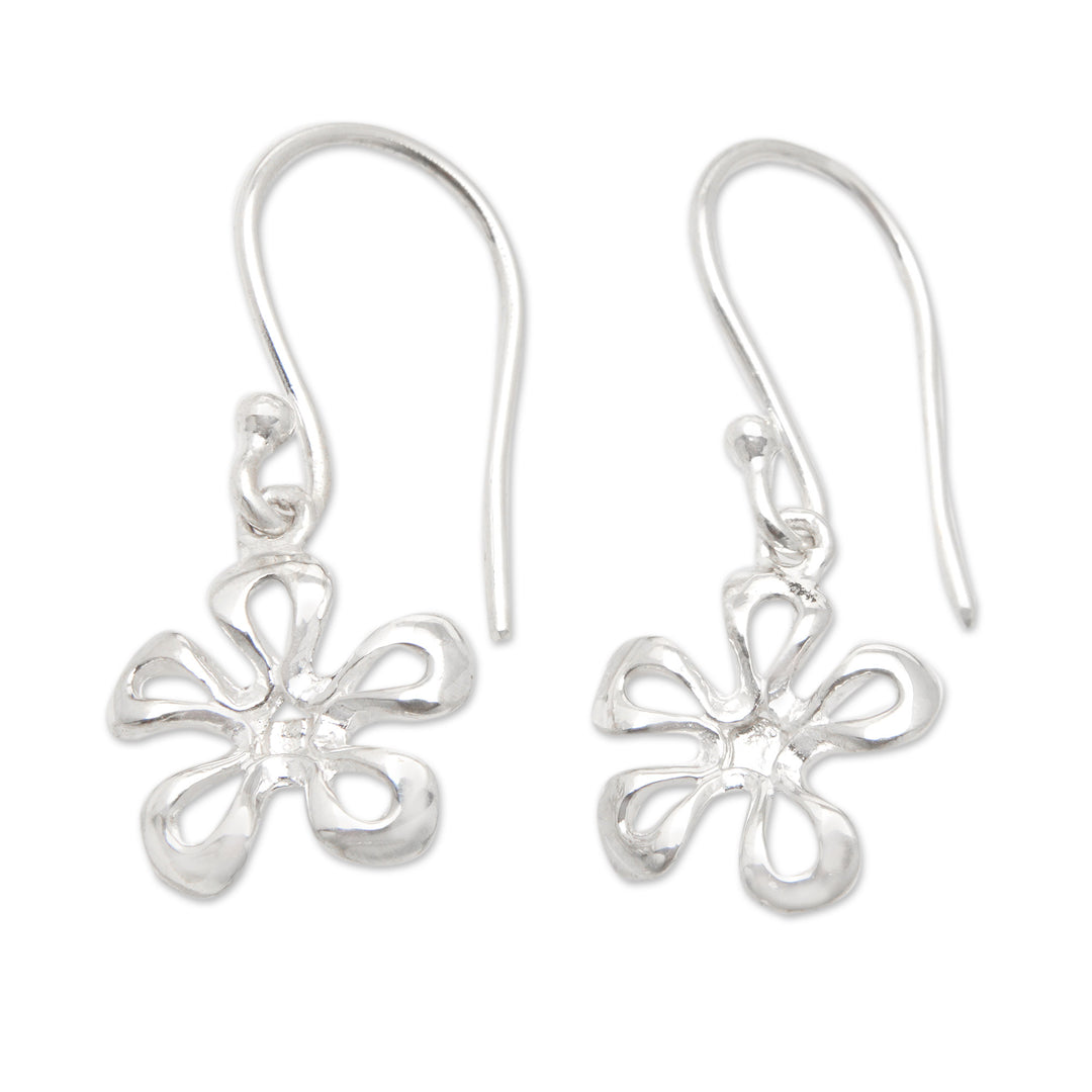 High-Polished Floral Sterling Silver Dangle Earrings - Ethereal Blossom