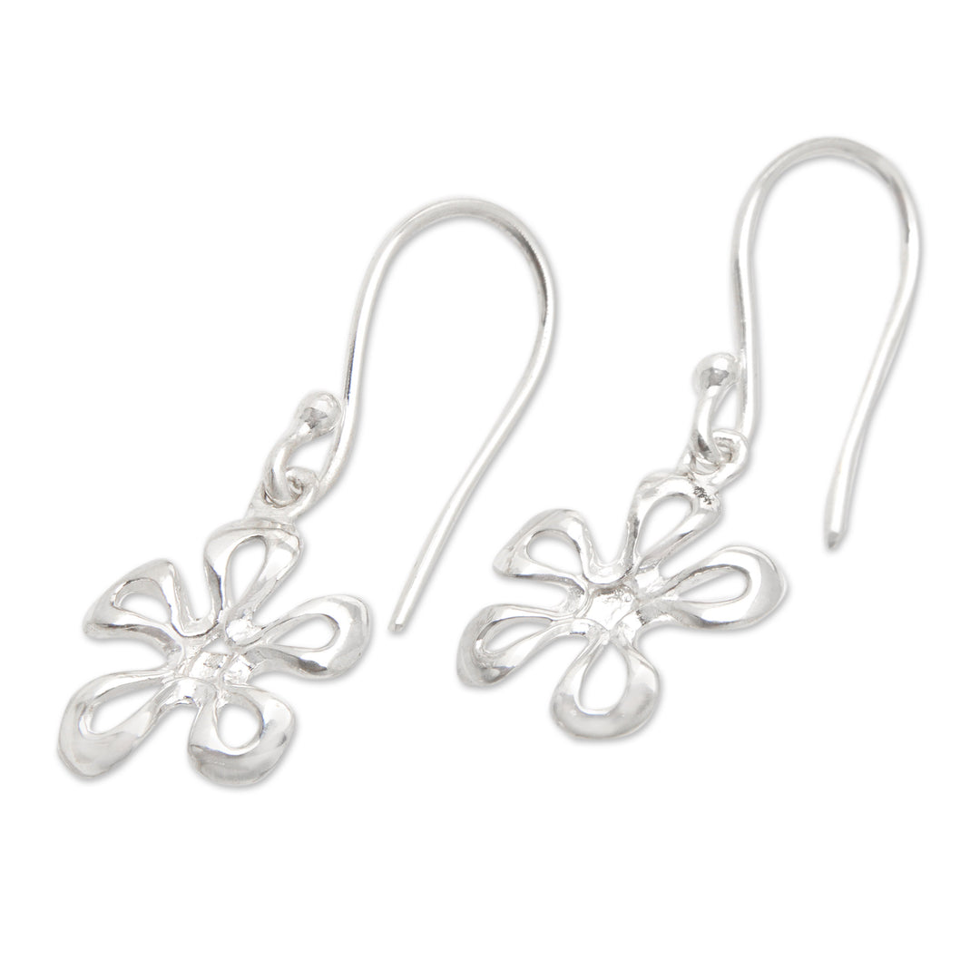 High-Polished Floral Sterling Silver Dangle Earrings - Ethereal Blossom