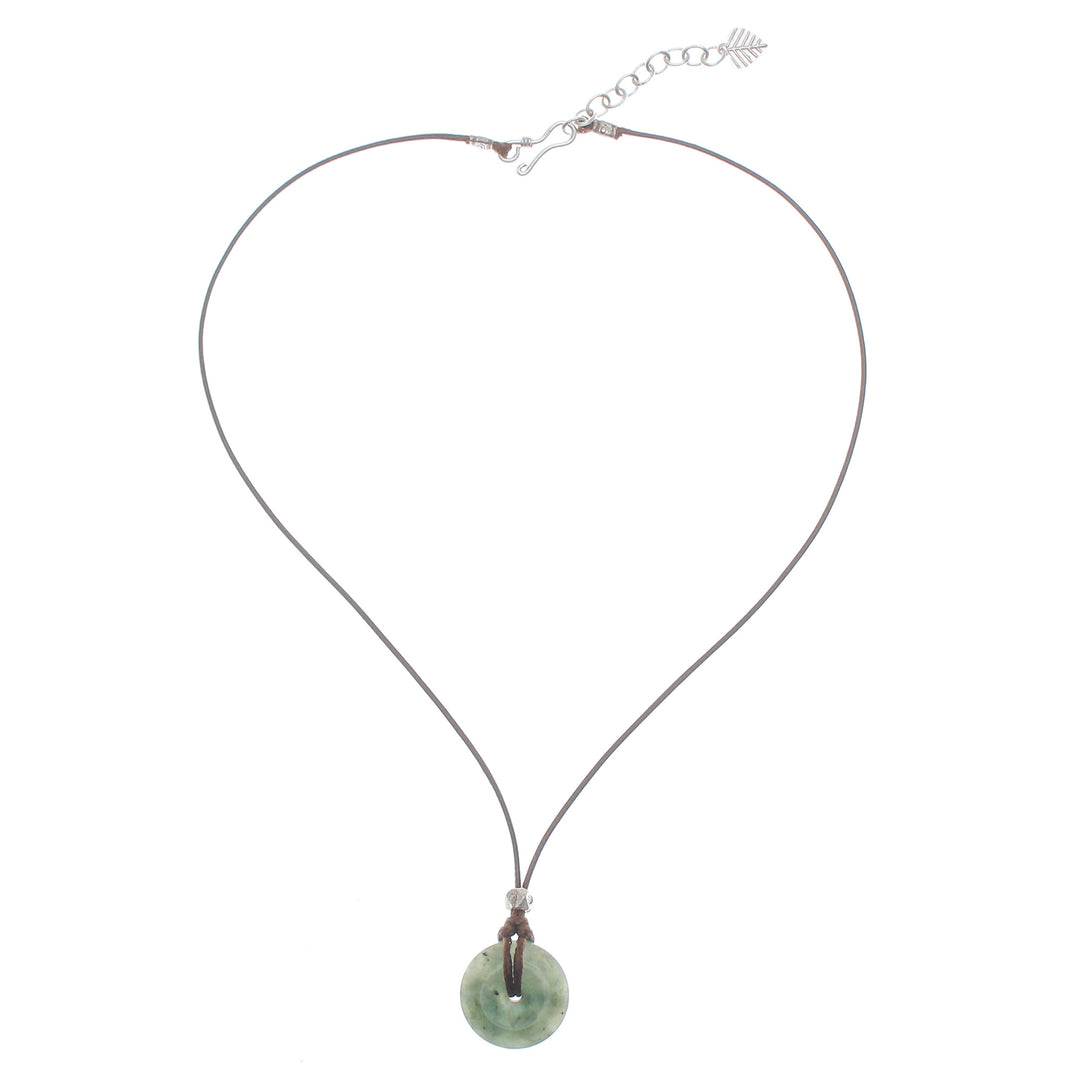 Silver and Natural Jade Pendant Necklace from Thailand - Noble Core