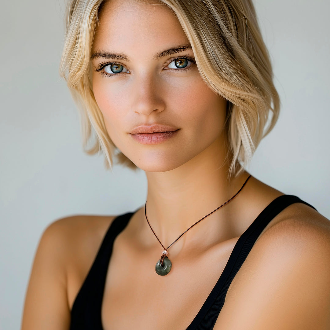 Silver and Natural Jade Pendant Necklace from Thailand - Noble Core