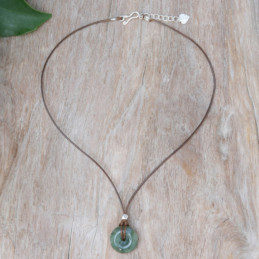 Silver and Natural Jade Pendant Necklace from Thailand - Noble Core