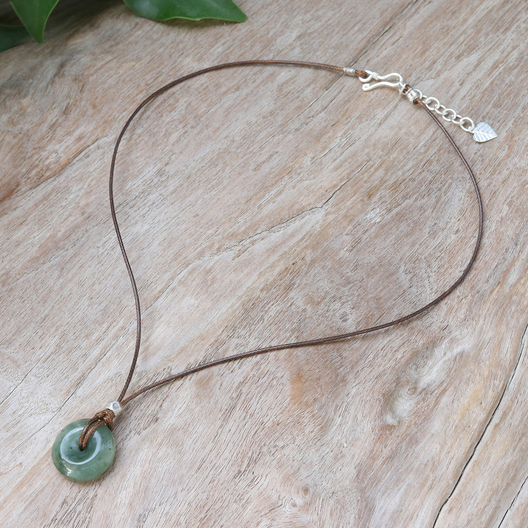 Silver and Natural Jade Pendant Necklace from Thailand - Noble Core