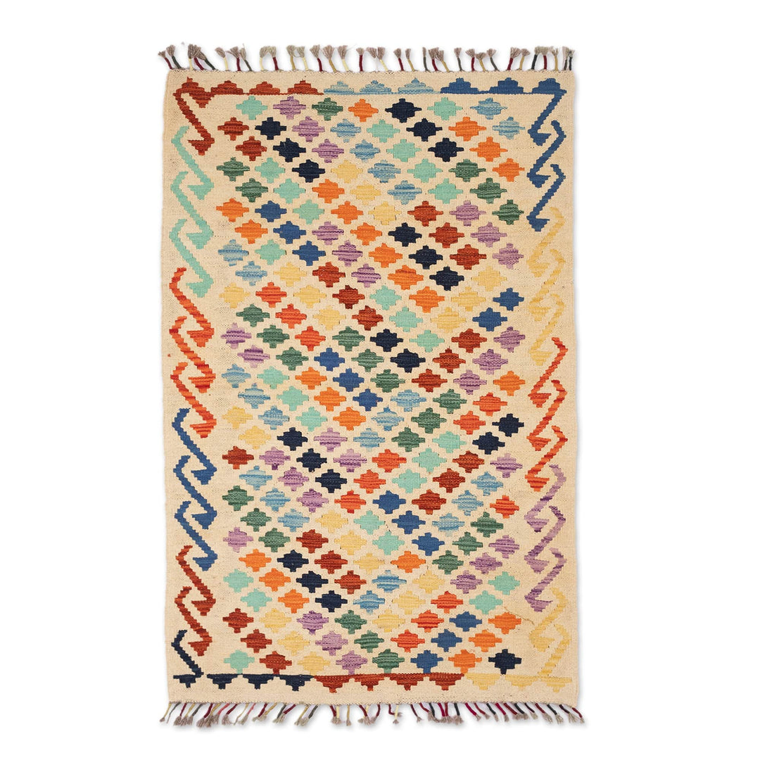 Handwoven Wool Area Rug in a Colorful Palette (2.5x4) - Colors from the Silk Road
