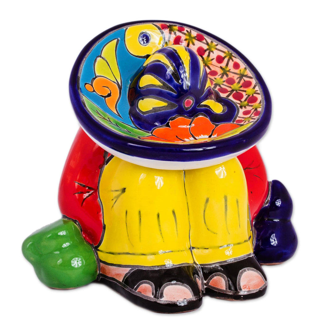 Talavera-Style Ceramic Figurine Crafted in Mexico - Sombrero Slumber