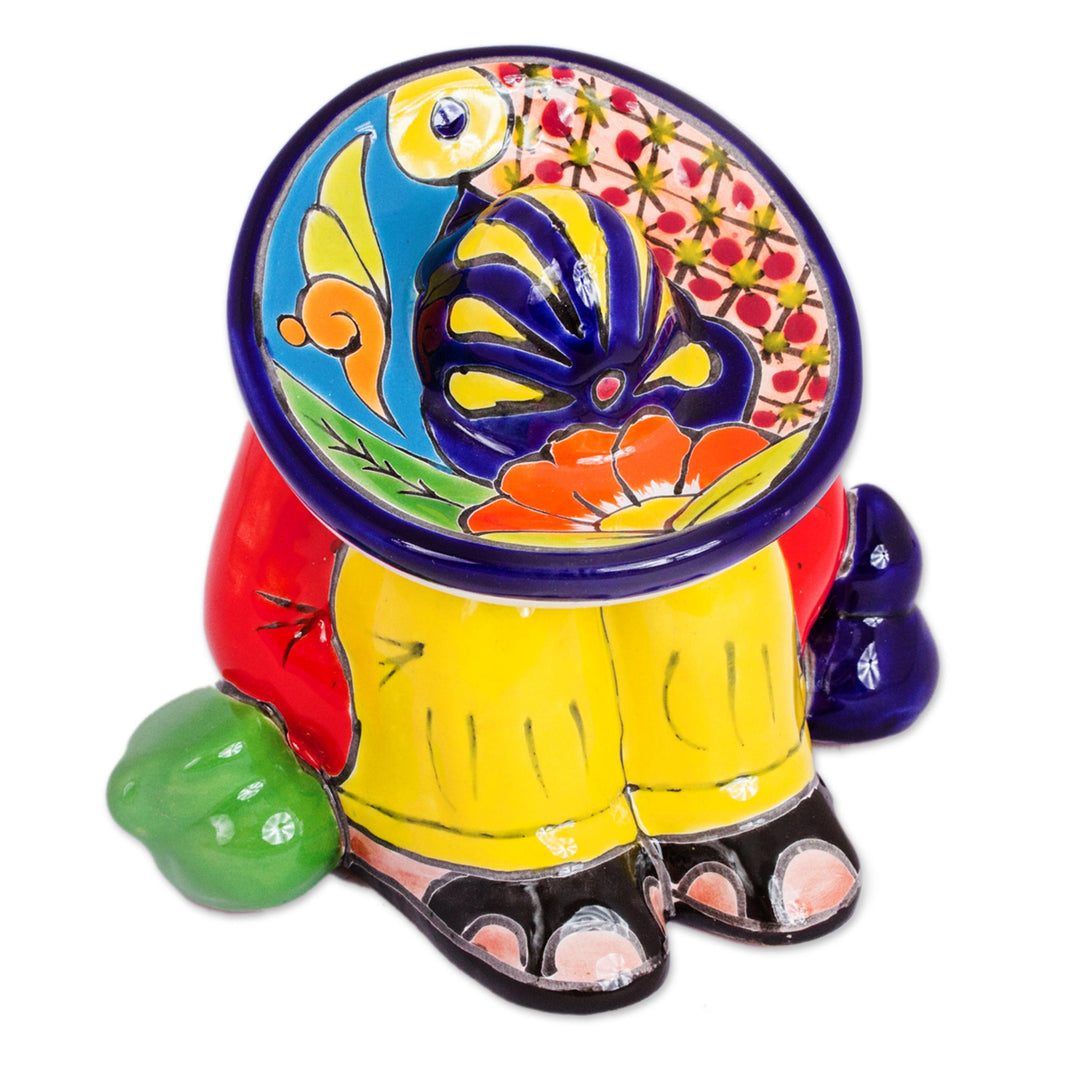 Talavera-Style Ceramic Figurine Crafted in Mexico - Sombrero Slumber