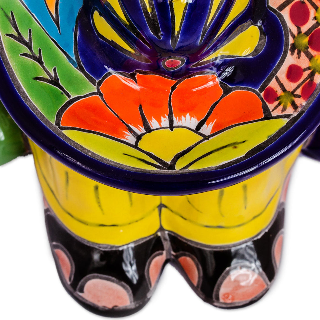 Talavera-Style Ceramic Figurine Crafted in Mexico - Sombrero Slumber