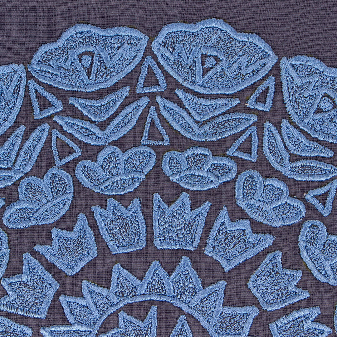 Sun-Themed Flint and Cerulean Silk-Embroidered Satin Clutch - Flint Sunshine