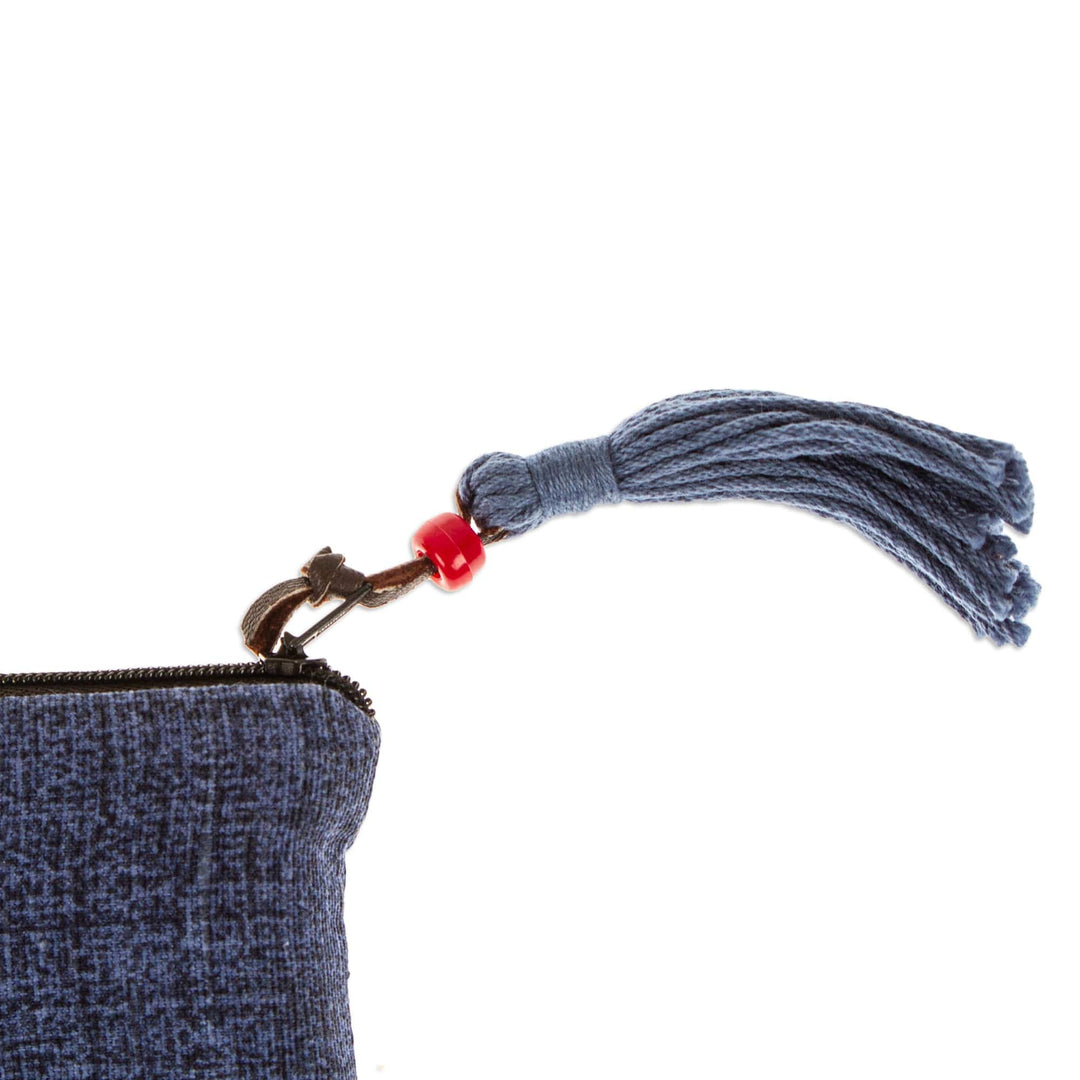 Midnight and Cerulean Silk-Embroidered Satin Clutch - Midnight Sunshine