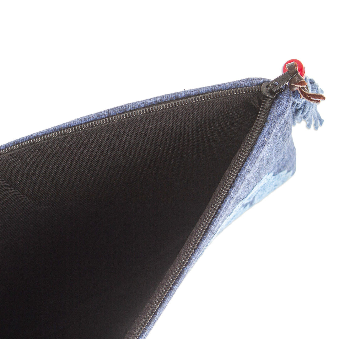 Midnight and Cerulean Silk-Embroidered Satin Clutch - Midnight Sunshine