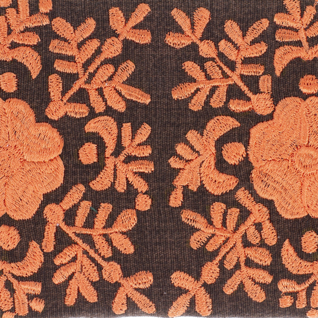 Hand-Embroidered Floral Melon and Mahogany Satin Clutch - Garden's Melon Lights