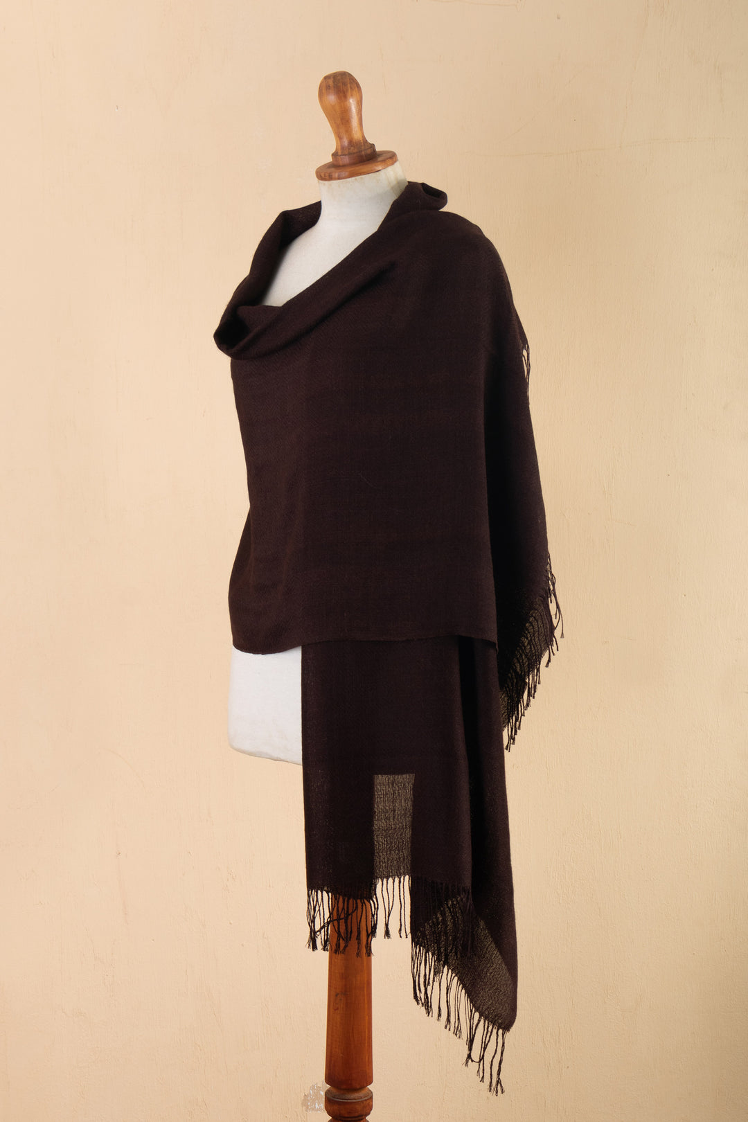 Burgundy Baby Alpaca Blend Fringed Shawl Hand-Woven in Peru - Cozy Flair