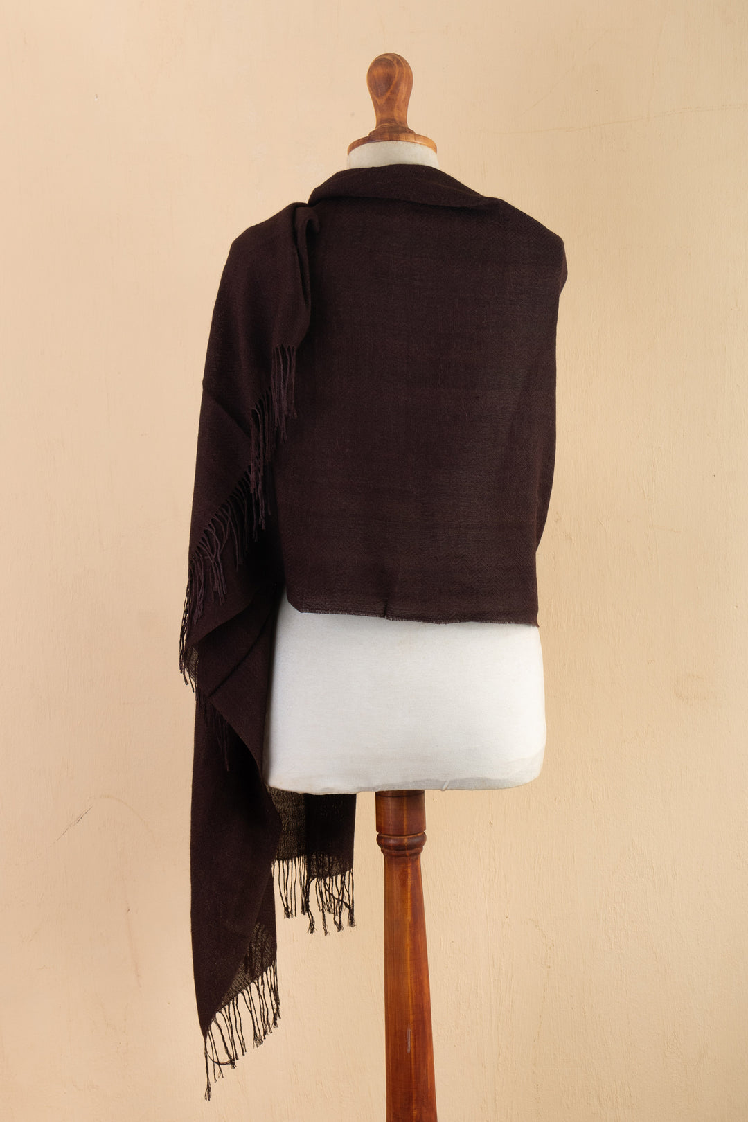 Burgundy Baby Alpaca Blend Fringed Shawl Hand-Woven in Peru - Cozy Flair