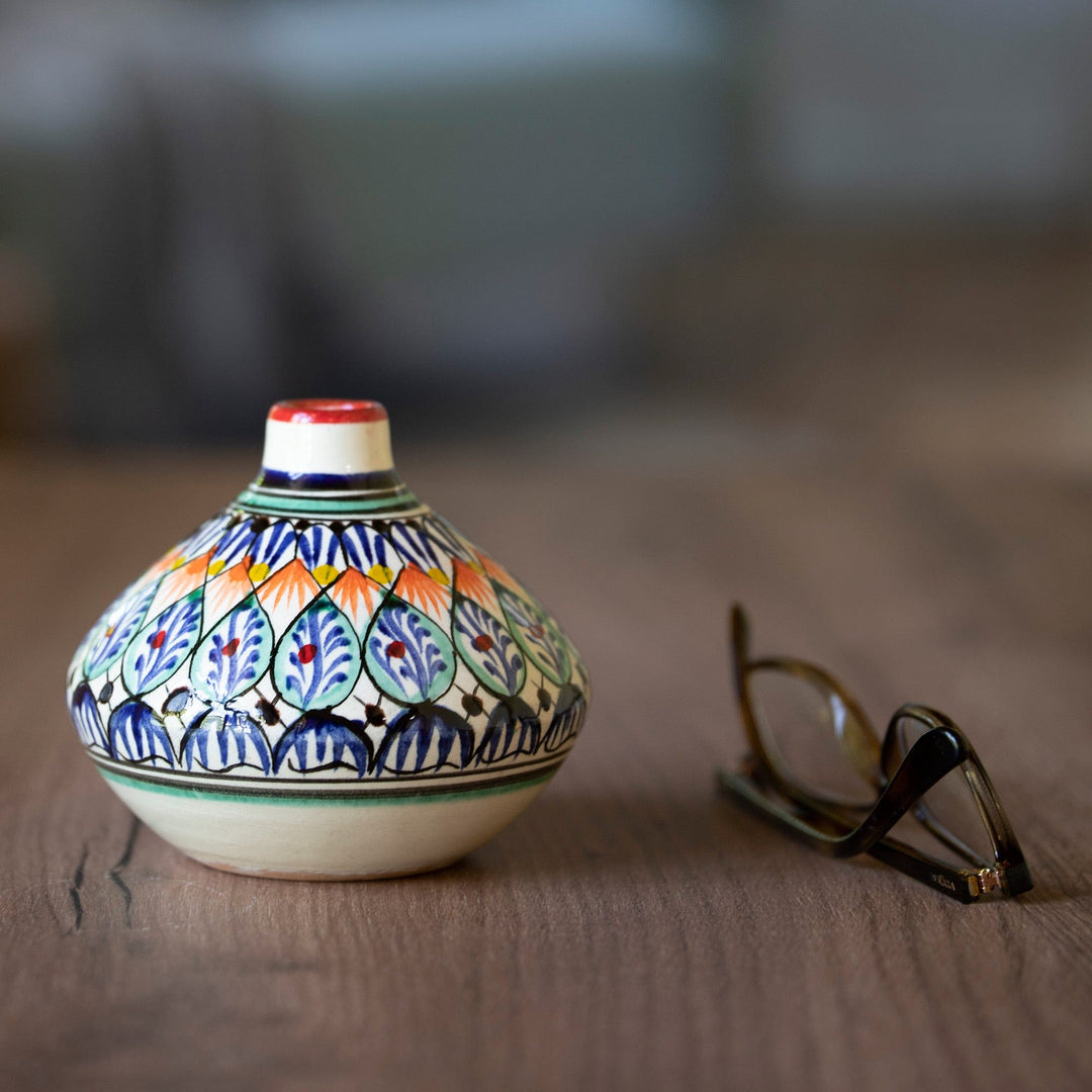 Colorful Glazed Ceramic Vase Hand-Painted in Uzbekistan - Uzbek Charm