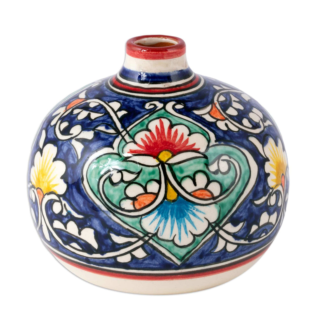 Colorful Glazed Ceramic Vase with Hand-Painted Floral Motifs - Rishtan Orb