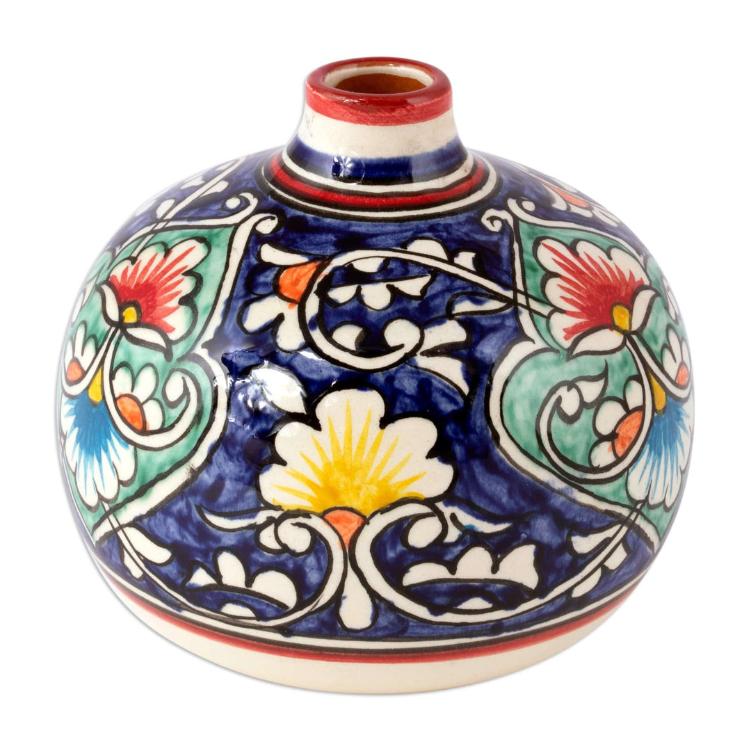 Colorful Glazed Ceramic Vase with Hand-Painted Floral Motifs - Rishtan Orb