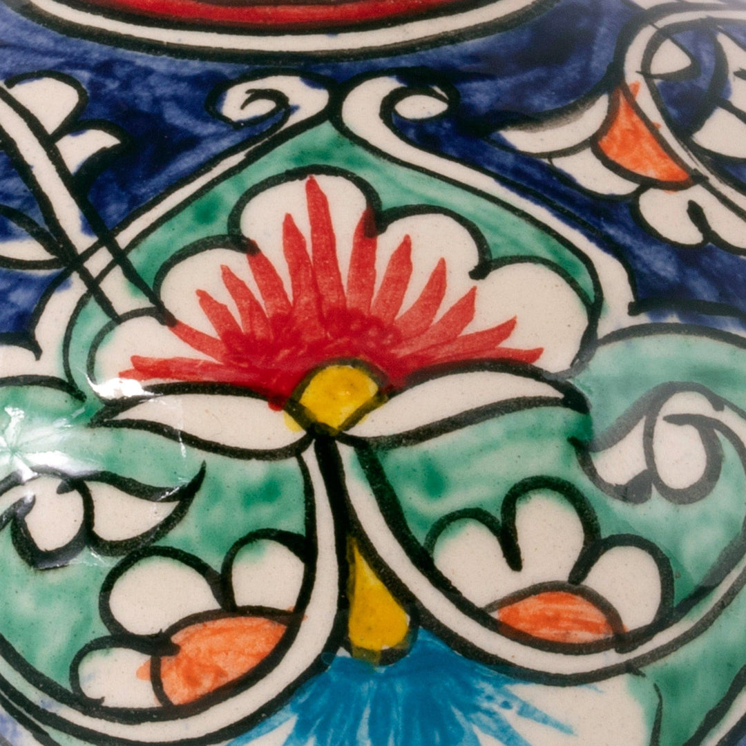 Colorful Glazed Ceramic Vase with Hand-Painted Floral Motifs - Rishtan Orb