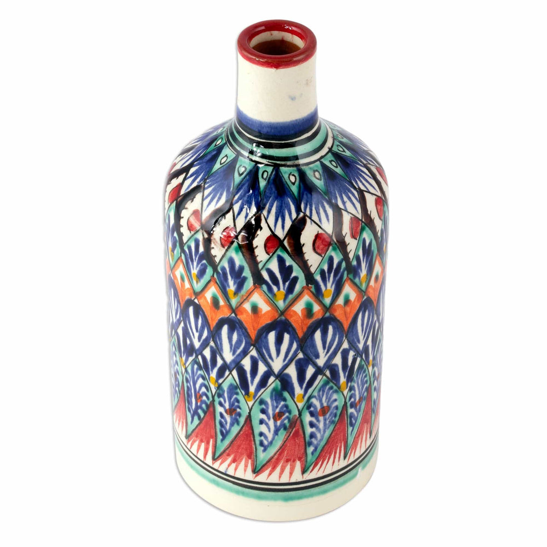 Uzbek Glazed Ceramic Vase with Hand-Painted Motifs - Uzbek Splendor
