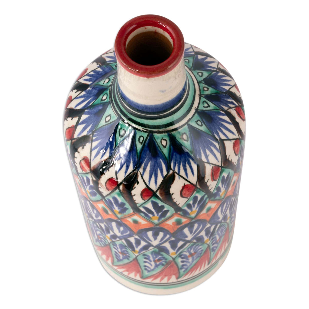 Uzbek Glazed Ceramic Vase with Hand-Painted Motifs - Uzbek Splendor