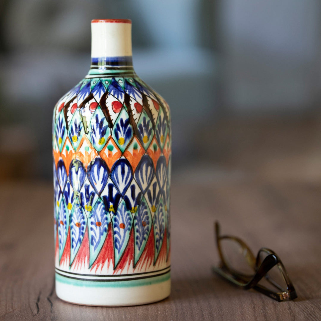 Uzbek Glazed Ceramic Vase with Hand-Painted Motifs - Uzbek Splendor