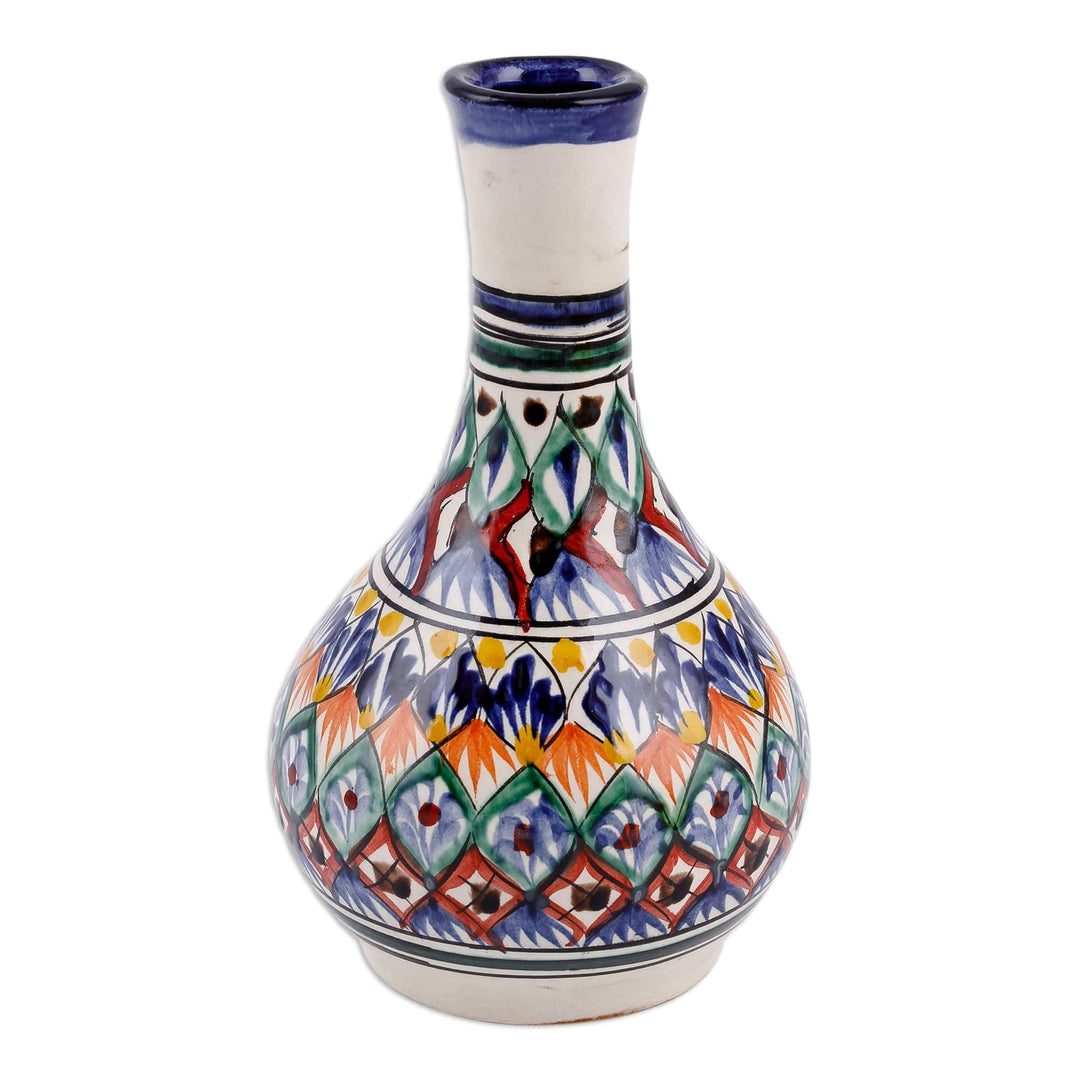 Hand-Painted Royal Blue Glazed Ceramic Bottle Vase - Royal Blue Desire