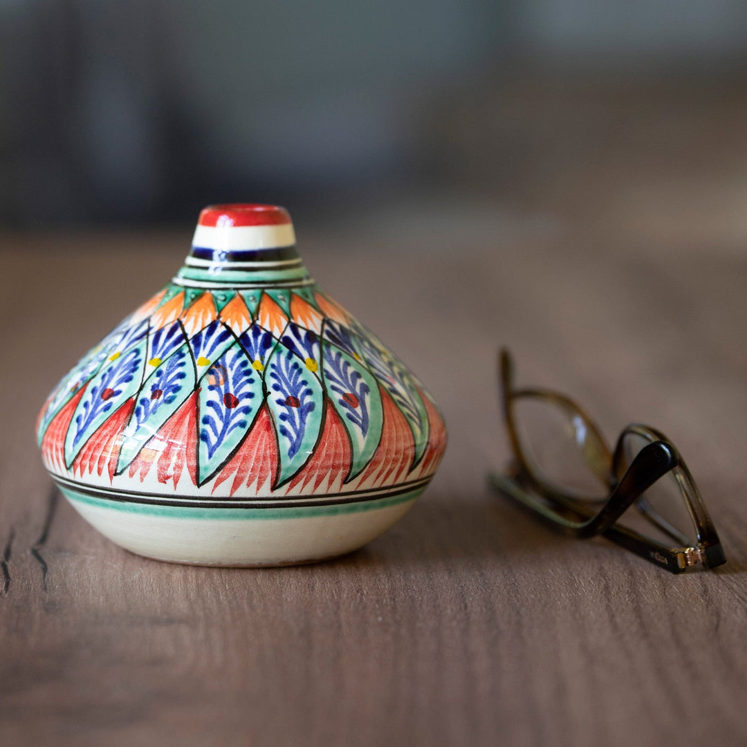 Glazed Ceramic Vase with Hand-Painted Motifs from Uzbekistan - Uzbek Delight