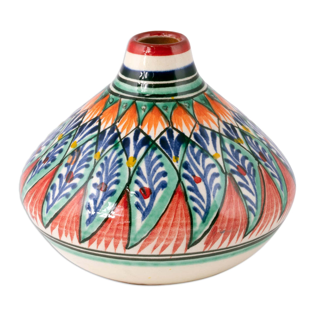 Glazed Ceramic Vase with Hand-Painted Motifs from Uzbekistan - Uzbek Delight