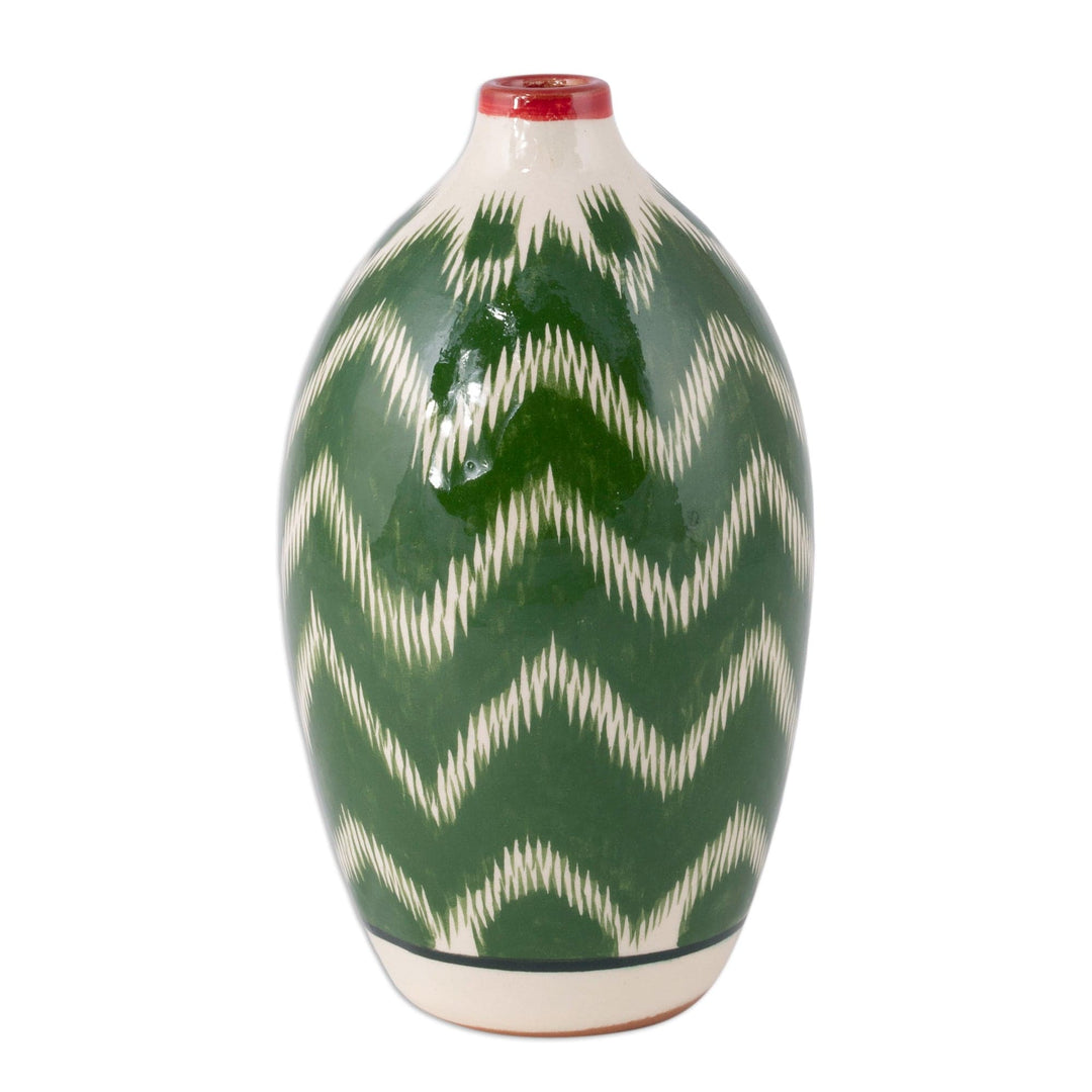 Hand-Painted Glazed Ceramic Vase with Uzbek Ikat Motif - Uzbek Ikat