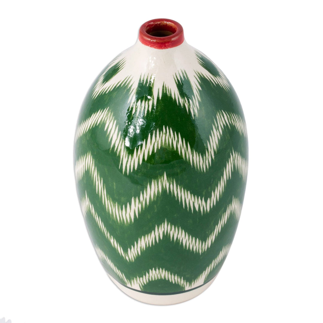Hand-Painted Glazed Ceramic Vase with Uzbek Ikat Motif - Uzbek Ikat