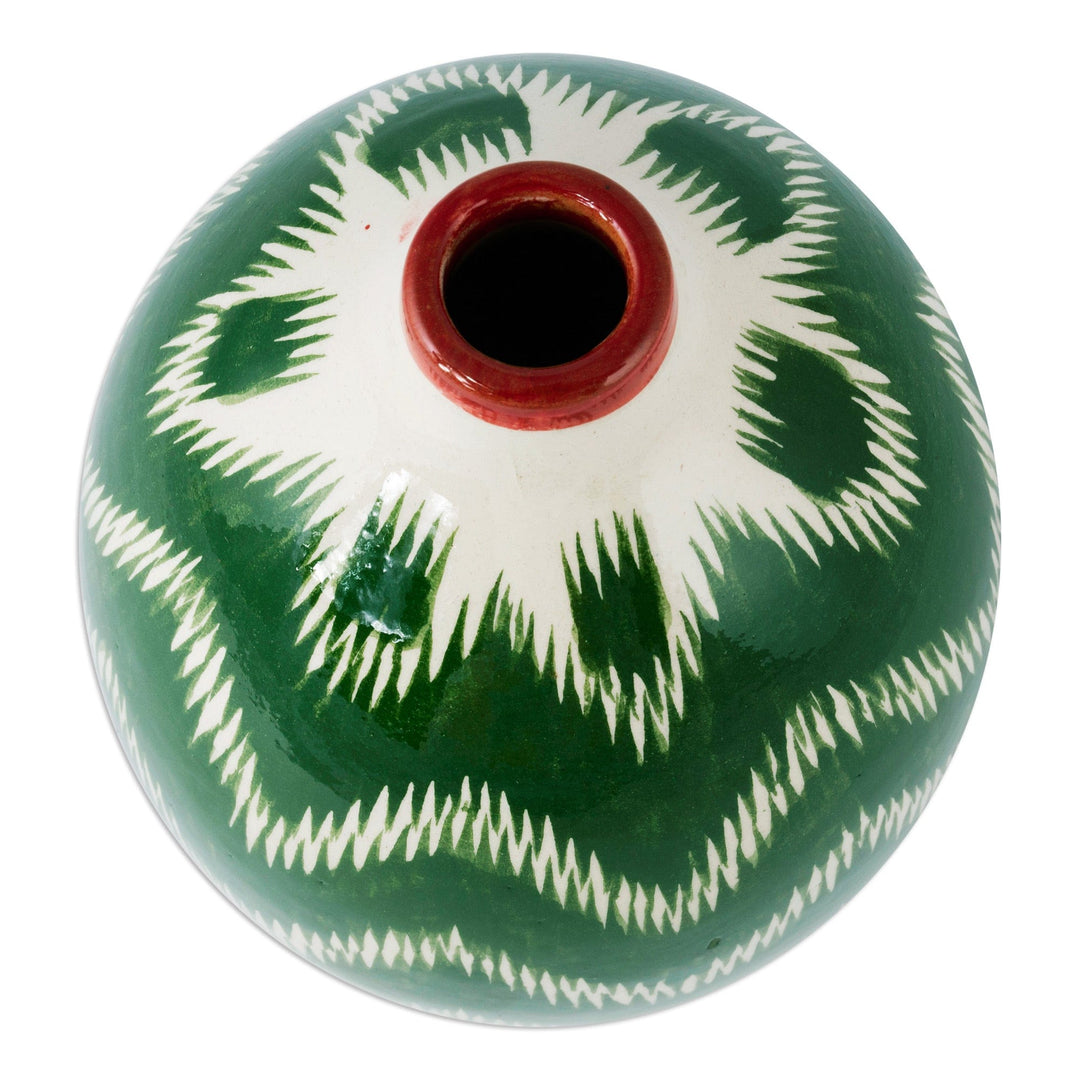 Hand-Painted Glazed Ceramic Vase with Uzbek Ikat Motif - Uzbek Ikat