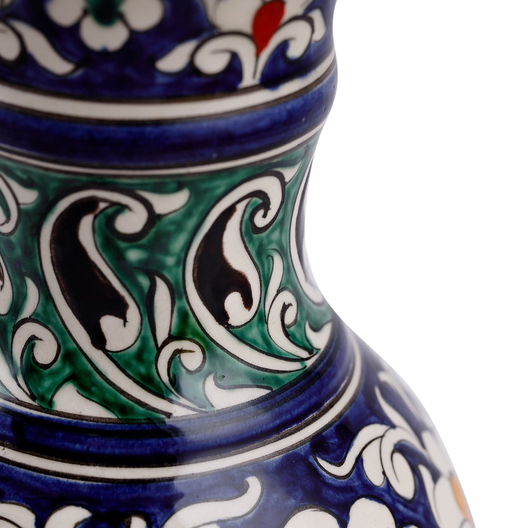 Floral Blue and Green Glazed Ceramic Center-Choke Vase - Blue Empyrean